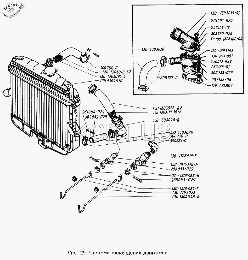 Система охлаждения двигателя зил 130 схема